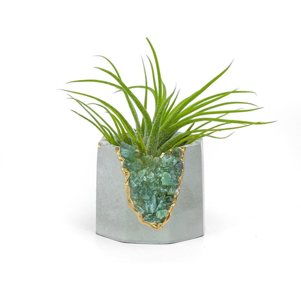 Green Apatite Crystal Planter | Handmade Concrete Geode Pot
